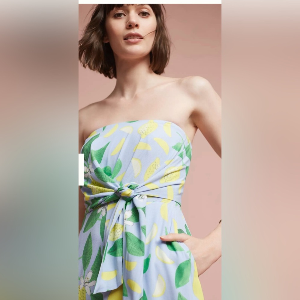 #94 🌺 Anthropologie Strapless Lemon Print Jumpsuit